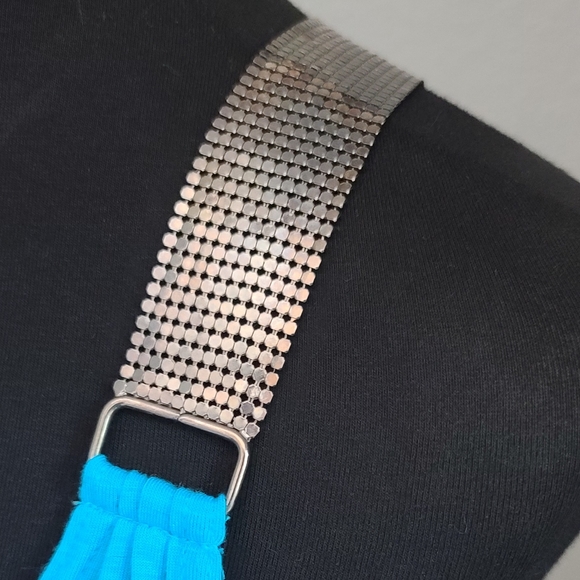 Vintage Candies Two Piece Top and Mini Skirt Set Teal and Black Metal Strap - Picture 2 of 12